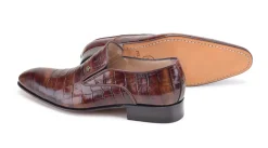 Pelle Crocodile Embossed Calfskin Slip-On Loafer Brown