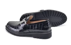 Pelle Crocodile Embossed Calfskin Slip-On Loafer Black