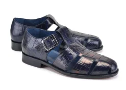Pelle Crocodile Printed Calfskin Sandal Blue