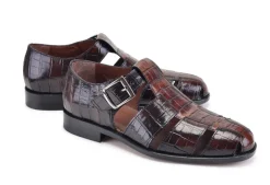 Pelle Crocodile Printed Calfskin Sandal Brown