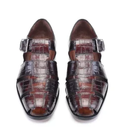 Pelle Crocodile Printed Calfskin Sandal Brown