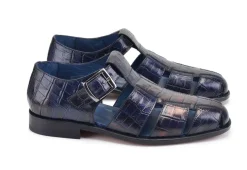 Pelle Crocodile Printed Calfskin Sandal Blue