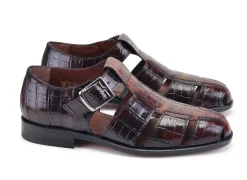 Pelle Crocodile Printed Calfskin Sandal Brown