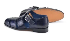Pelle Crocodile Printed Calfskin Sandal Blue