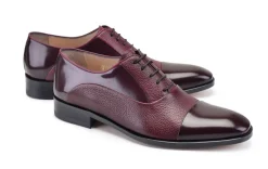 Pelle Deerskin & Polished Calfskin Lace-Up Oxford Burgundy