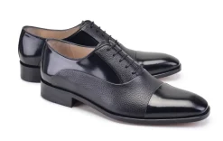 Pelle Deerskin & Polished Calfskin Lace-Up Oxford Black