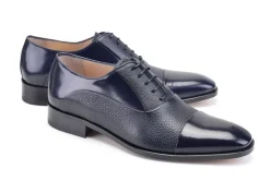 Pelle Deerskin & Polished Calfskin Lace-Up Oxford Navy