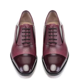 Pelle Deerskin & Polished Calfskin Lace-Up Oxford Burgundy