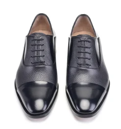 Pelle Deerskin & Polished Calfskin Lace-Up Oxford Black