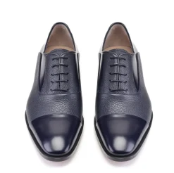 Pelle Deerskin & Polished Calfskin Lace-Up Oxford Navy