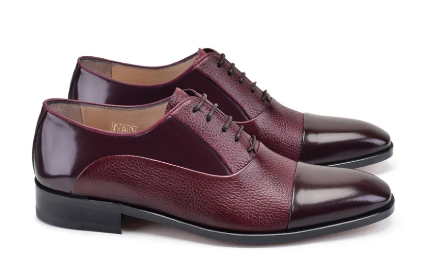 Pelle Deerskin & Polished Calfskin Lace-Up Oxford Burgundy