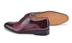 Pelle Deerskin & Polished Calfskin Lace-Up Oxford Burgundy