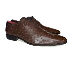 Pelle Exotics Ostrich Quill Lace-Up Oxford Brown