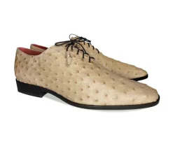 Pelle Exotics Ostrich Quill Lace-Up Oxford Taupe