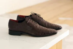 Pelle Exotics Ostrich Quill Lace-Up Oxford Brown