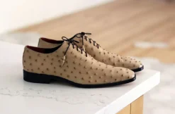 Pelle Exotics Ostrich Quill Lace-Up Oxford Taupe