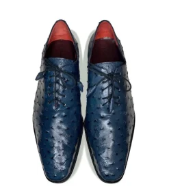 Pelle Exotics Ostrich Quill Lace-Up Oxford Blue