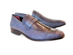 Pelle Exotics Ostrich Slip-On Penny Loafer Grey