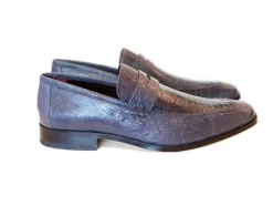 Pelle Exotics Ostrich Slip-On Penny Loafer Grey