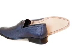Pelle Exotics Ostrich Slip-On Penny Loafer Grey