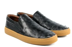 Pelle "Grafton" Ostrich Slip-On Loafer Black
