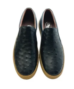 Pelle "Grafton" Ostrich Slip-On Loafer Black