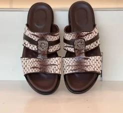 Pelle "Vinnie" Slip-On Calfskin Sandal Brown/White