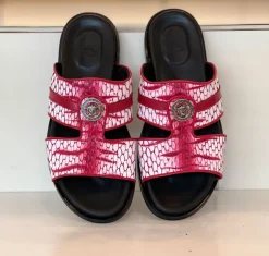 Pelle "Vinnie" Slip-On Calfskin Sandal Red/White
