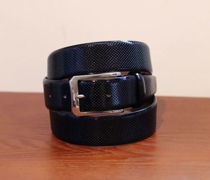 Perforated Patent Leather Belt Navy