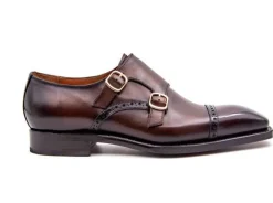 Ryan Burnished Calfskin Double Monkstrap Brown