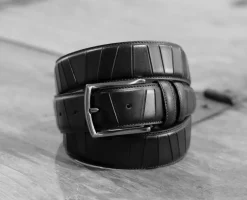 Scored Leather Belt Black