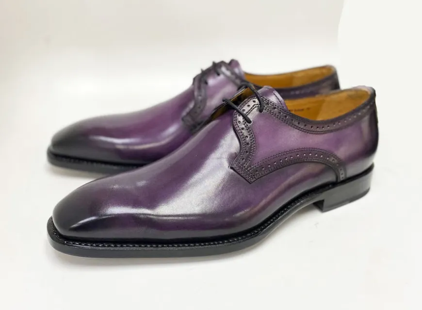 Scott Burnished Calfskin Lace-Up Blucher Oxford Purple