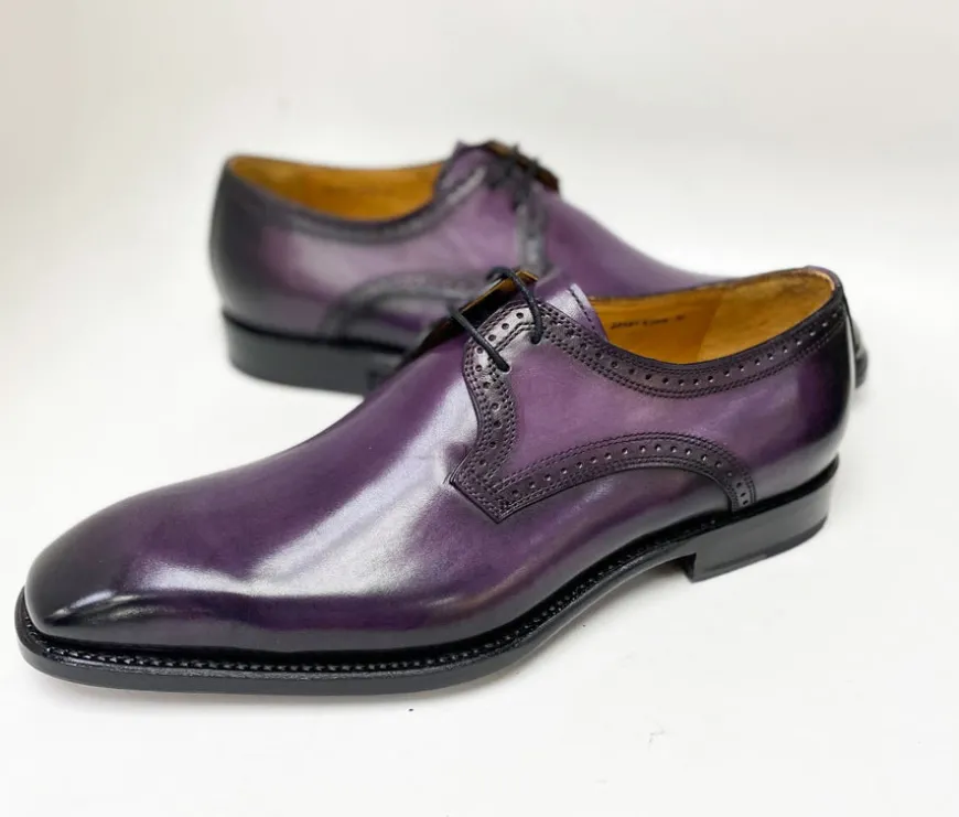 Scott Burnished Calfskin Lace-Up Blucher Oxford Purple