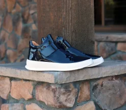 Shiny Calfskin High Top Sneaker Navy