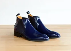 Shiny Calfskin Slip-On Boot Blue