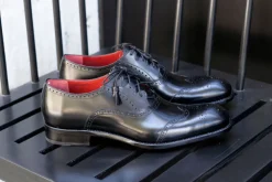 Stephen Burnished Calfskin Lace-Up Spectator Oxford Black