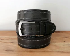 Stitched Leather Belt Grey