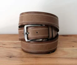 Stitched Leather Belt Taupe