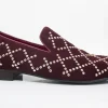 Studded Suede Slip-On Loafer Burgundy