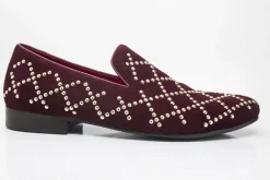 Studded Suede Slip-On Loafer Burgundy