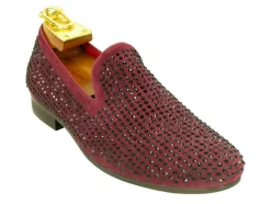 Studded Suede Slip-On Loafer Burgundy