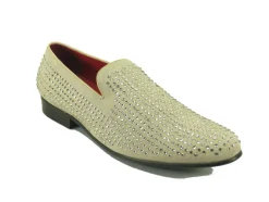 Studded Suede Slip-On Loafer Bone
