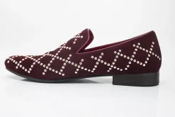 Studded Suede Slip-On Loafer Burgundy