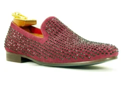 Studded Suede Slip-On Loafer Burgundy