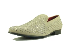 Studded Suede Slip-On Loafer Bone