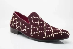 Studded Suede Slip-On Loafer Burgundy