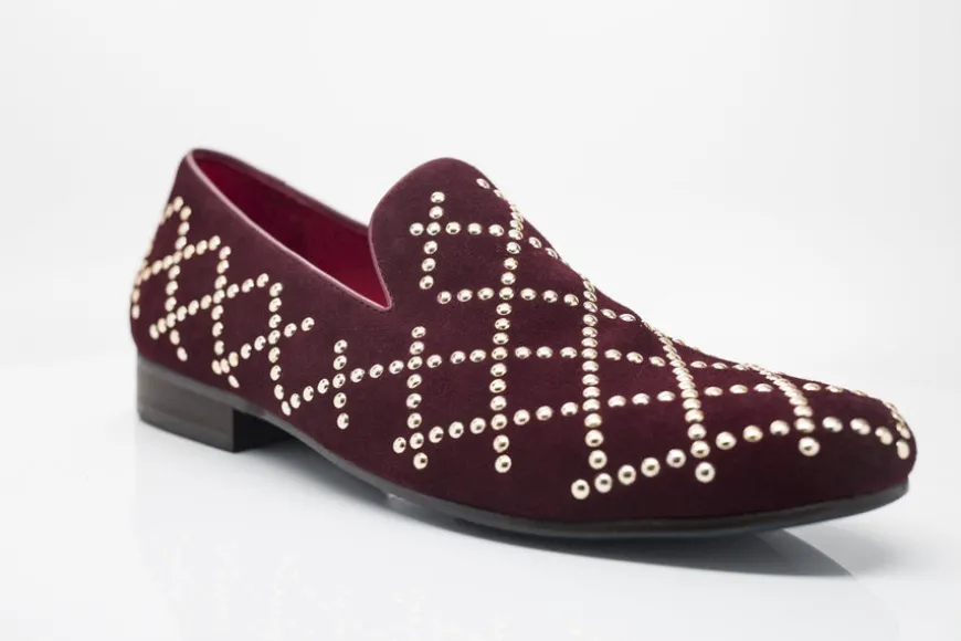 Studded Suede Slip-On Loafer Burgundy
