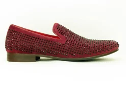 Studded Suede Slip-On Loafer Burgundy