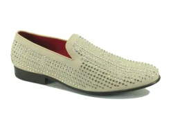 Studded Suede Slip-On Loafer Bone