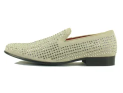 Studded Suede Slip-On Loafer Bone